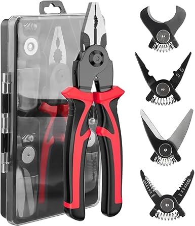 5in1 All Purpose Plier Tool Kit with 5 Interchangeable Head for Electricians, Multifunctional plier